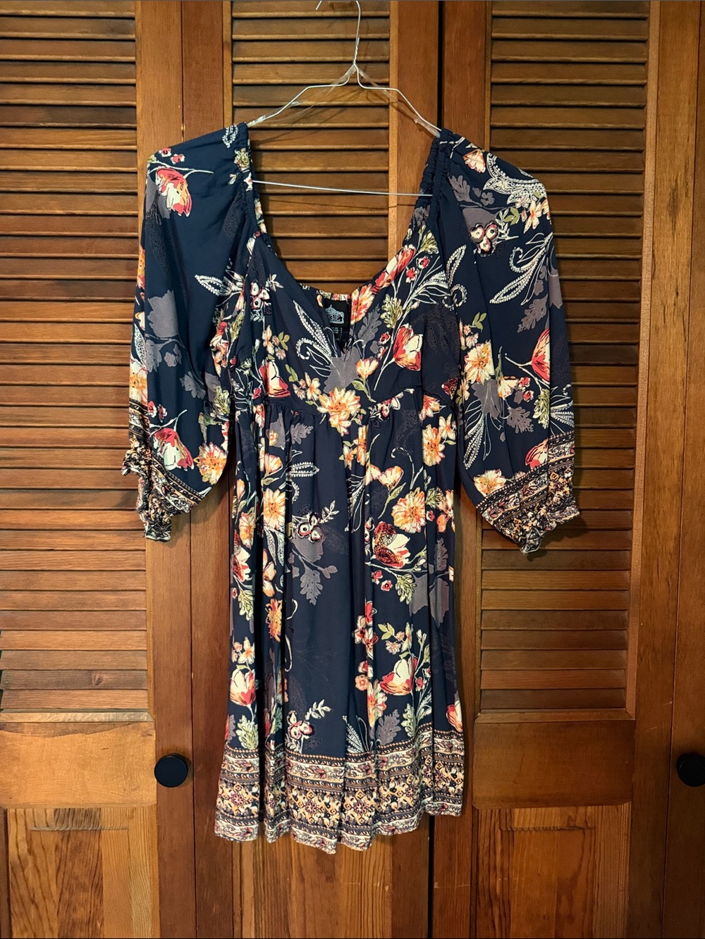 Angie Navy Floral Mini Dress with Puff Sleeves